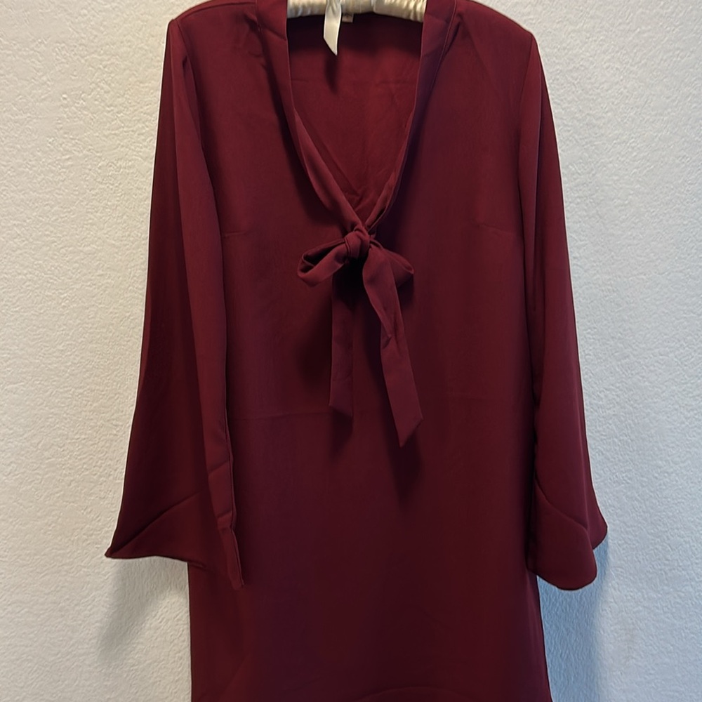 Lark & Ro Burgundy Tie Front Dress